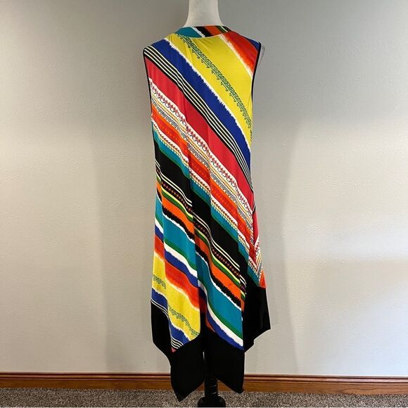 Multicolor Striped Sleeveless deep v-neck midi Dress size large - Picture 6 of 14